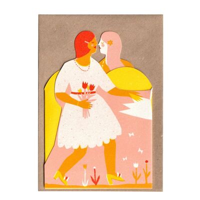 Carte Coeur accordéon de deux femmes