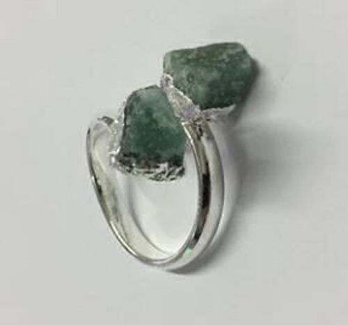 Dual Stone Ring Green Quartz plated in Silver