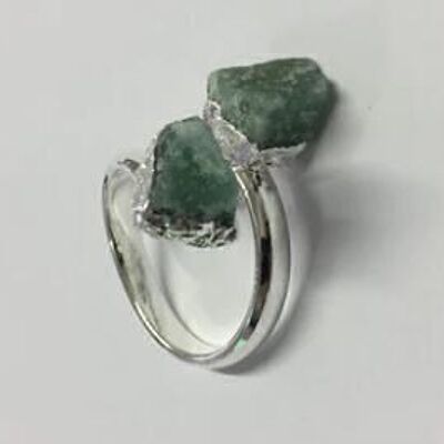Ring mit zwei Steinen, grüner Quarz, versilbert