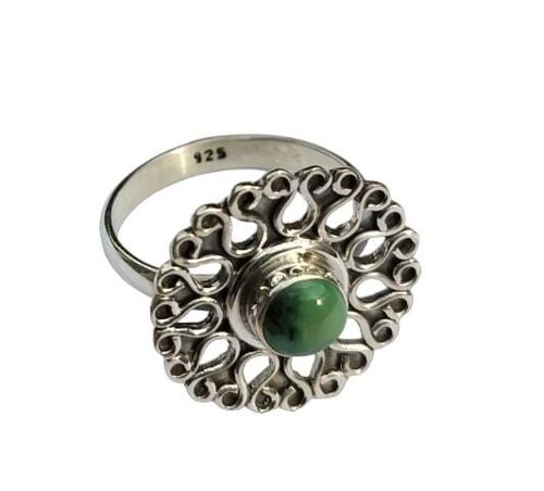 Natural Green Turquoise Flower Design 925 Silver Handmade Ring