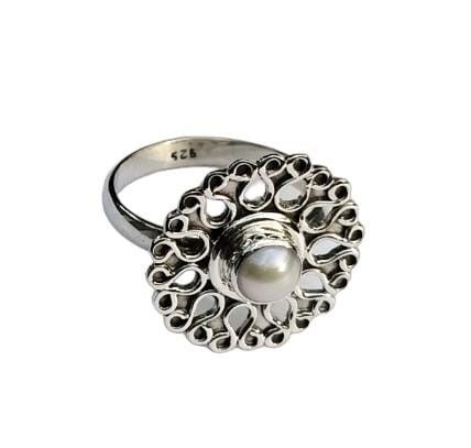 Anello fatto a mano in argento sterling 925 classico con perla d'acqua dolce naturale