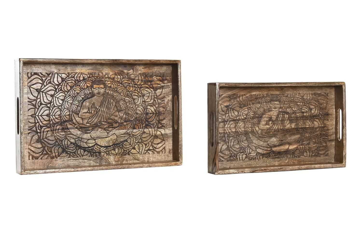 TRAY SET 2 HANDLE 43X27,5X7,5 BUDDHA DECAPE BROWN LD199502