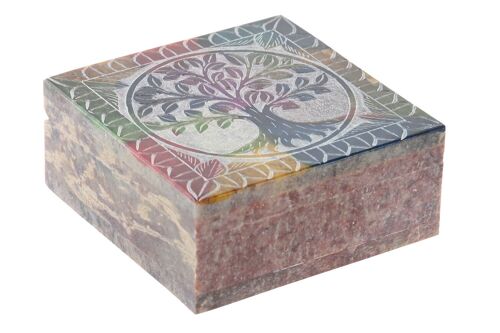 Joyero Piedra 10X10X4,5 Arbol Tallado Multicolor LD200865