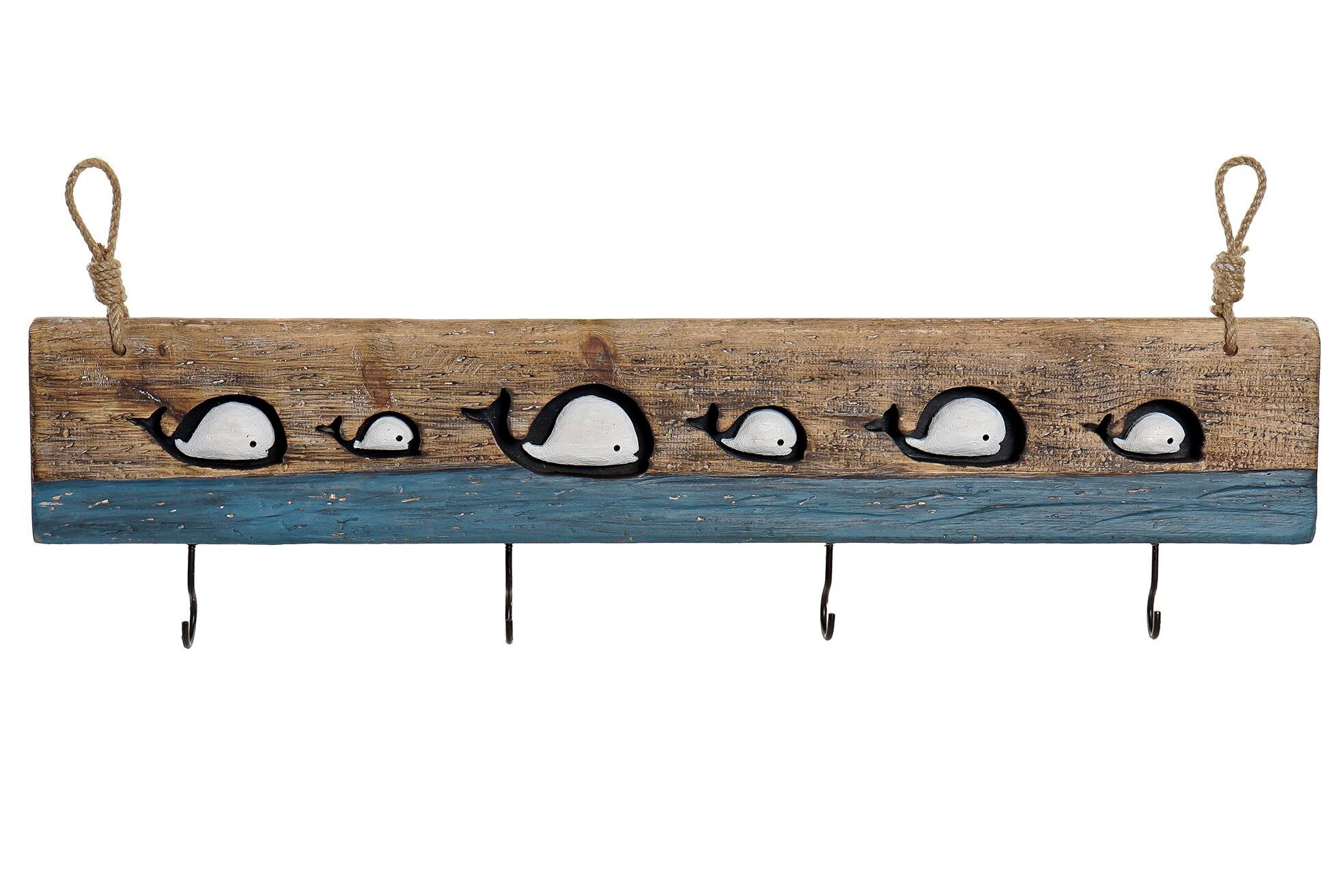 Perchero pared madera metal 85x4x33 ballenas LM204019