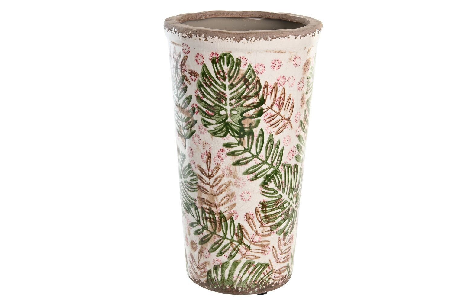 VASO GRES 14X14X25 FOGLI BIANCO LD204753