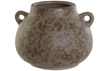 VASE GRÈS 21X20X16 FEUILLES BRUN MAT LD209132 1