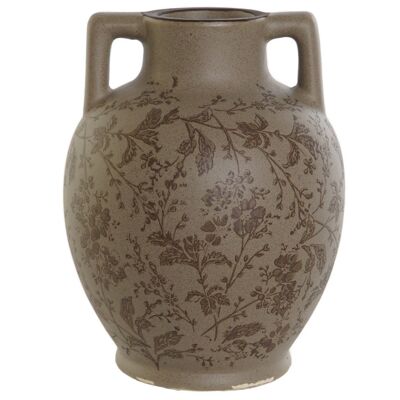 Vaso in gres 17X17X22 Foglie Marrone Opaco LD209134