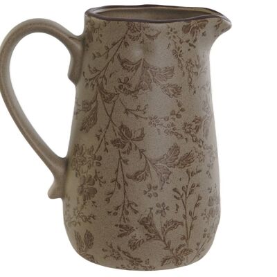 STONEWARE JUG 17X12X18.5 MATT BROWN LEAVES LD209135