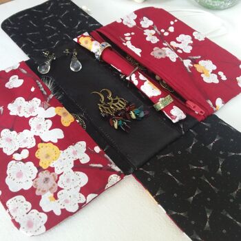 Pochette de rangement à bijoux en coton japonais rouge 5