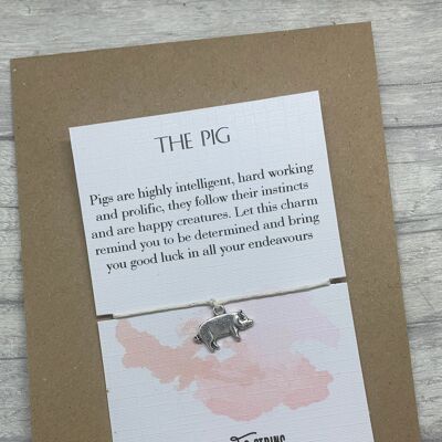 Pig Wish Bracelet, Pig Charm bracelet, Pig gift, Piglet jewellery