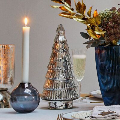 Ivyline Festive Tabletop Decor, Juniper Silver Glass Tree