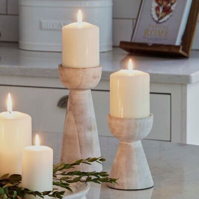 Ivyline Padstow White Wash Wooden Candle Holders, 2 Pack