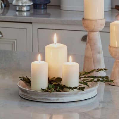 Ivyline Padstow White Wash Wooden Candle Tray D28cm