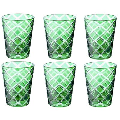 Ensemble de 6 verres en cristal Dio, vert, verre taillé à la main, hauteur 10 cm