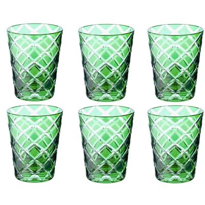 Ensemble de 6 verres en cristal Dio, vert, verre taillé à la main, hauteur 10 cm