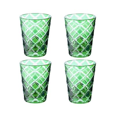 Set di 4 bicchieri in cristallo Dio, verde, vetro molato a mano, altezza 10 cm