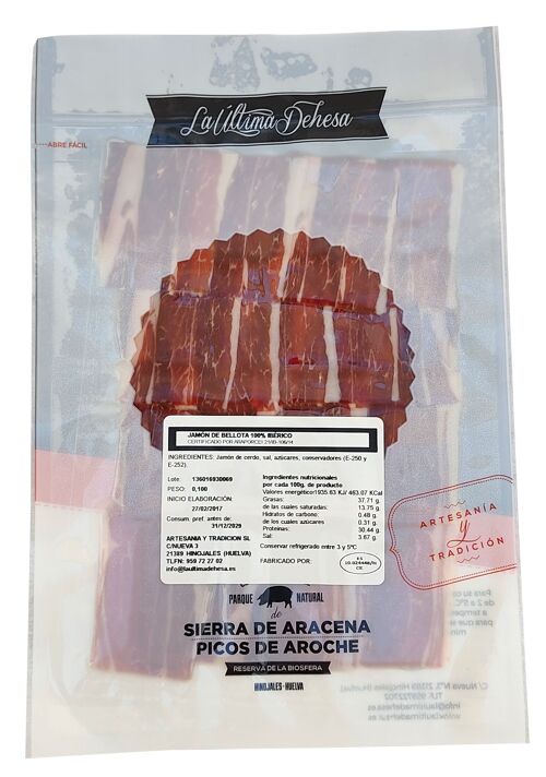 Sobre de Jamón DIAMANTE NEGRO de Bellota 100 % Ibérico, 100 gr