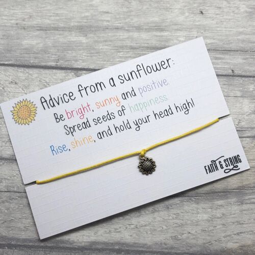 Sunflower Gift Friendship Bracelet Sunflower Keepsake Sunflower Quote Gift