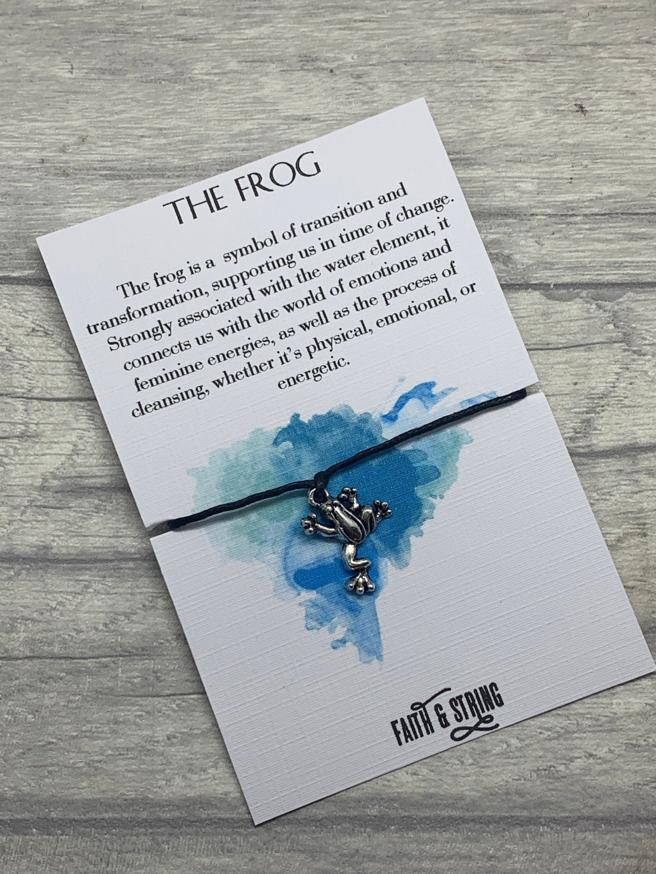 Bracelet de souhait de grenouille, totem de grenouille, bracelet de charme de grenouille, carte de totem de grenouille.