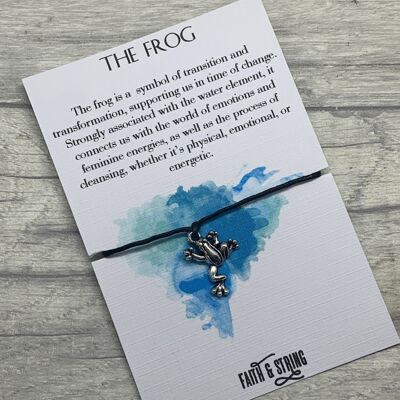 Frog wish bracelet, frog totem, frog charm bracelet, frog totem card.