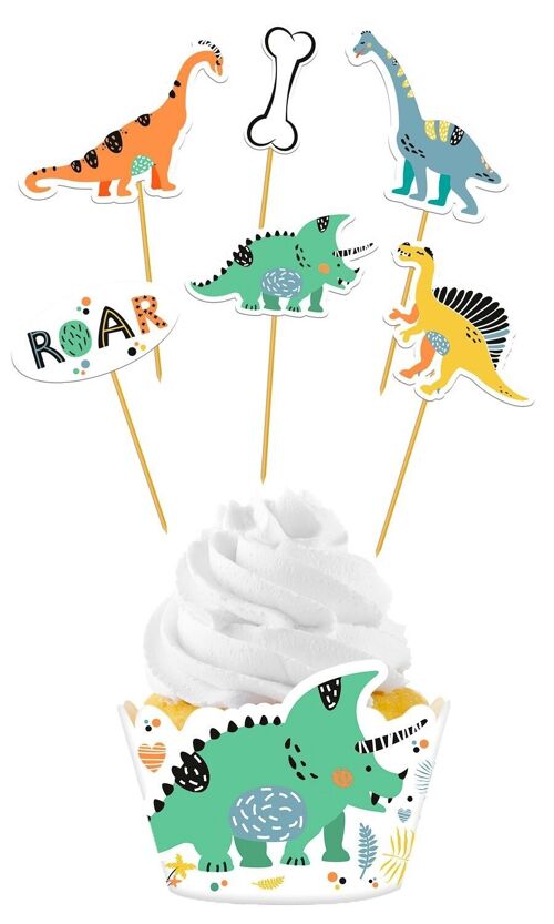 Cupcake Decoration Set Dino Roars - 12-piece