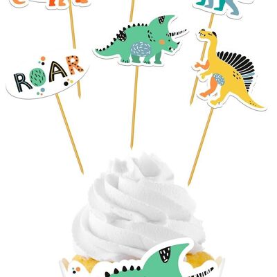 Cupcake-Dekorationsset Dino Roars - 12-teilig