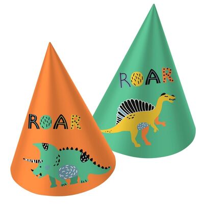 Gorros de fiesta Paper Dino Roars - 6 piezas