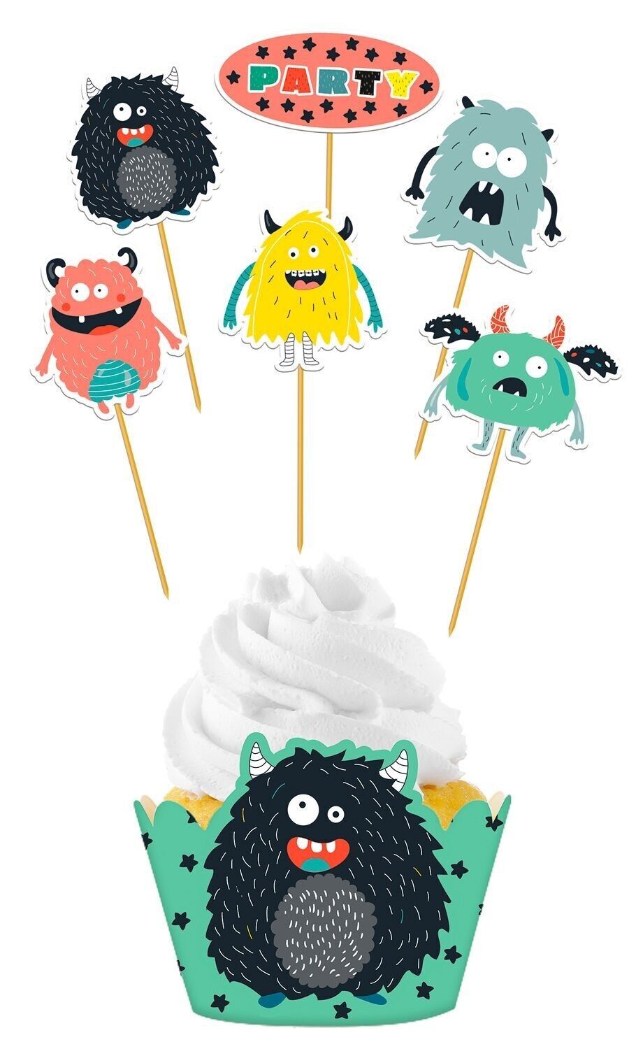 Set di decorazioni per cupcake Monster Bash - 12 pezzi