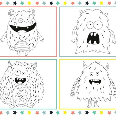 Tischsets zum Ausmalen Monster Bash – 6 Stück