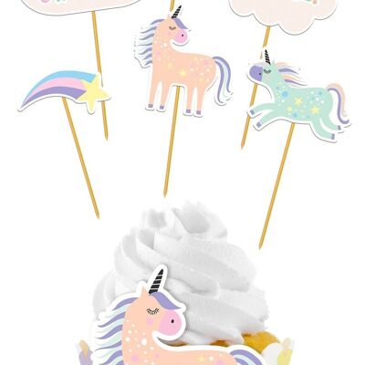 Set di decorazioni per cupcake Unicorni e arcobaleni - 12 pezzi
