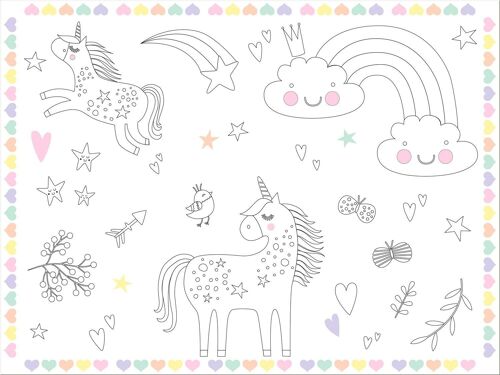 Coloring Placemats Unicorns & Rainbows - 6 pieces