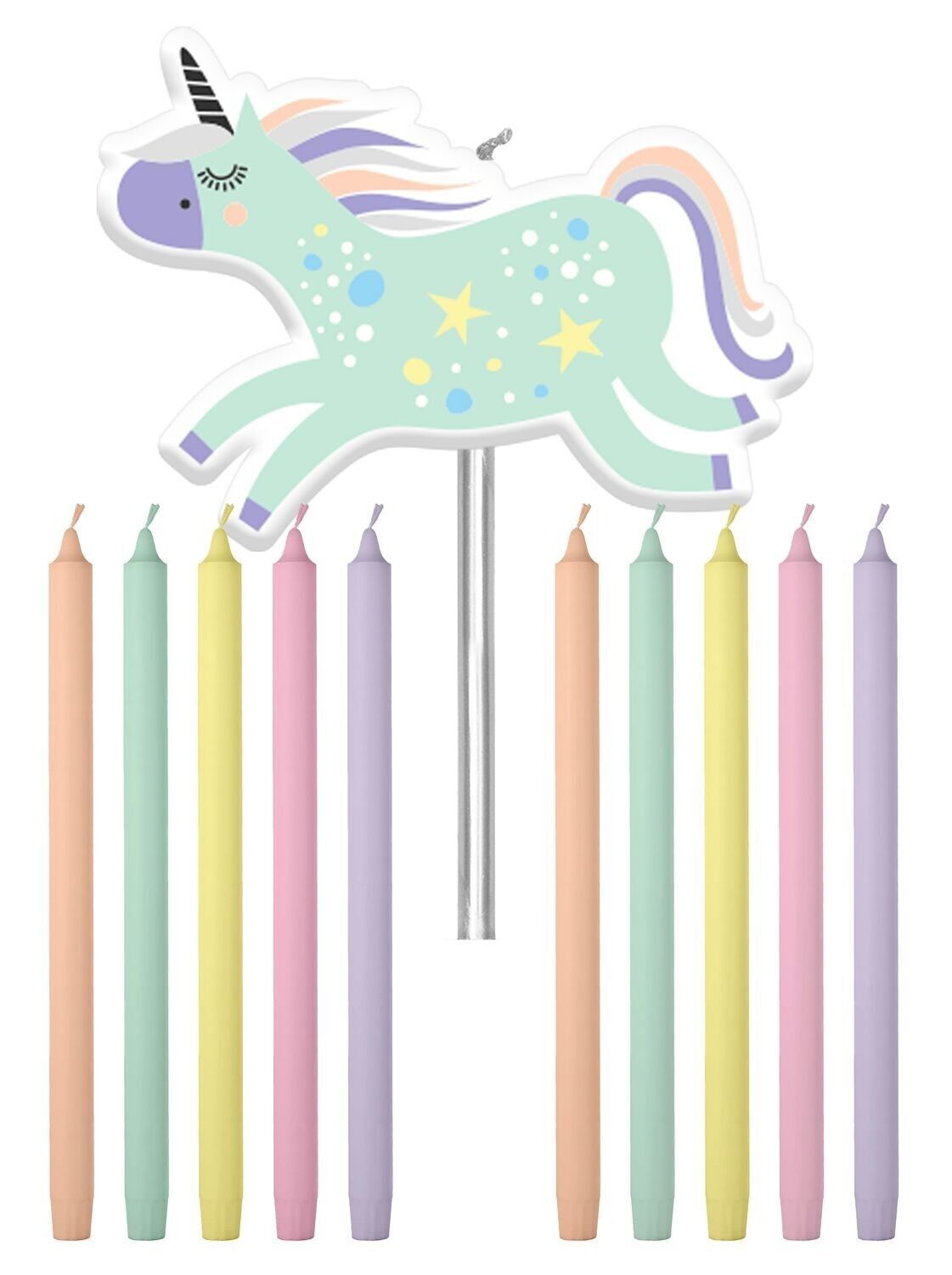 Candele Unicorni & Arcobaleni 10cm - 11 pezzi