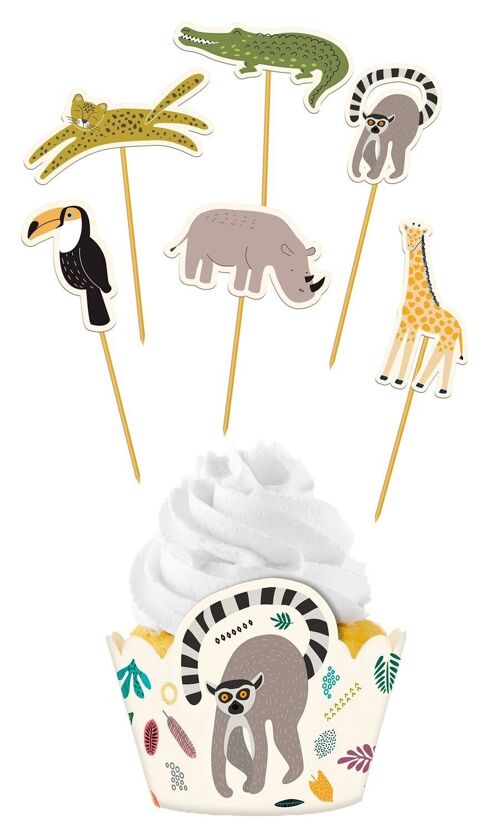 Cupcake Decoration Set Zoo Party - 12-piece