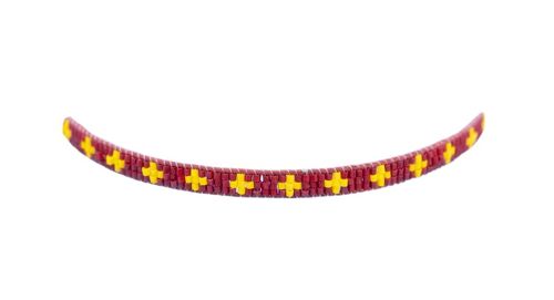 Red & Yellow Narrow Cross Beaded Bracelet