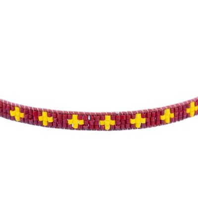 Red & Yellow Narrow Cross Beaded Bracelet