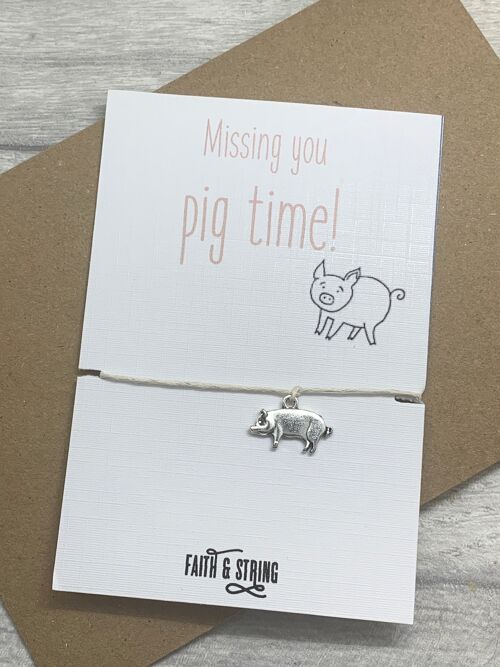 Miss you gift, miss you pig bracelet, pig charm bracelet, missing you pig time