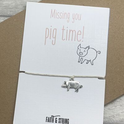 Miss you gift, miss you pig bracelet, pig charm bracelet, missing you pig time