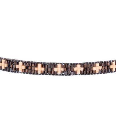Bronze & Peach Narrow Cross Beaded Bracelet