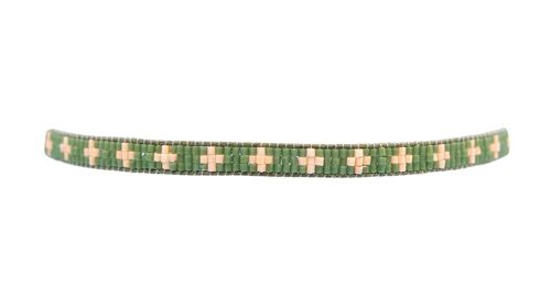 Khaki & Peach Narrow Cross Beaded Bracelet
