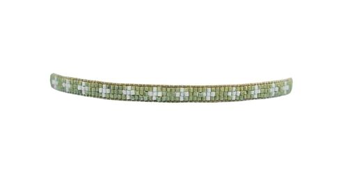 Sage Green & Khaki Narrow Cross Beaded Bracelet