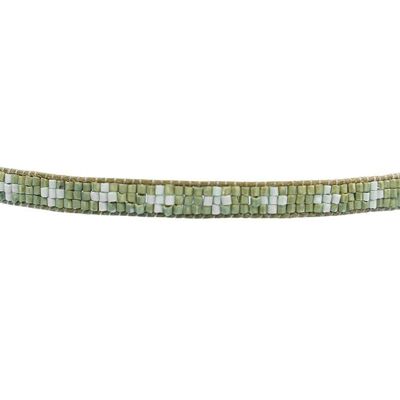 Sage Green & Khaki Narrow Cross Beaded Bracelet