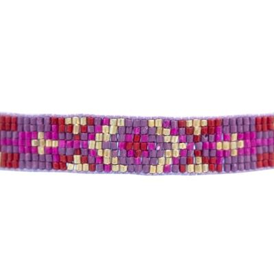 Pulsera de cuentas aztecas rojas y violetas