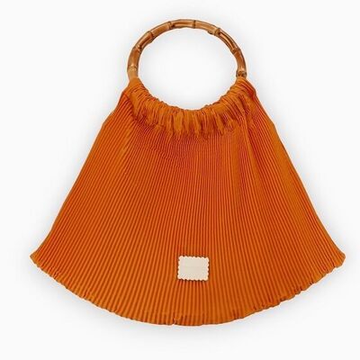 Anita pleated bag with orange bamboo handles