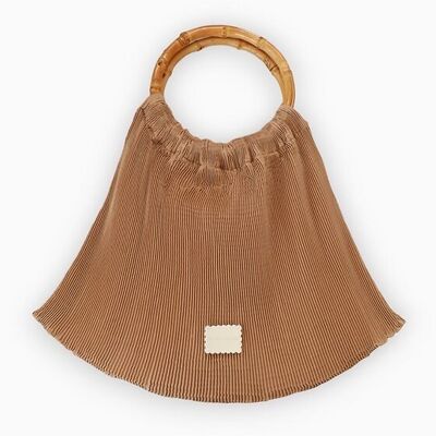 Anita pleated bag with beige bamboo handles