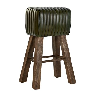 WOODEN LEATHER STOOL 41X30X79 DARK GREEN MB199873