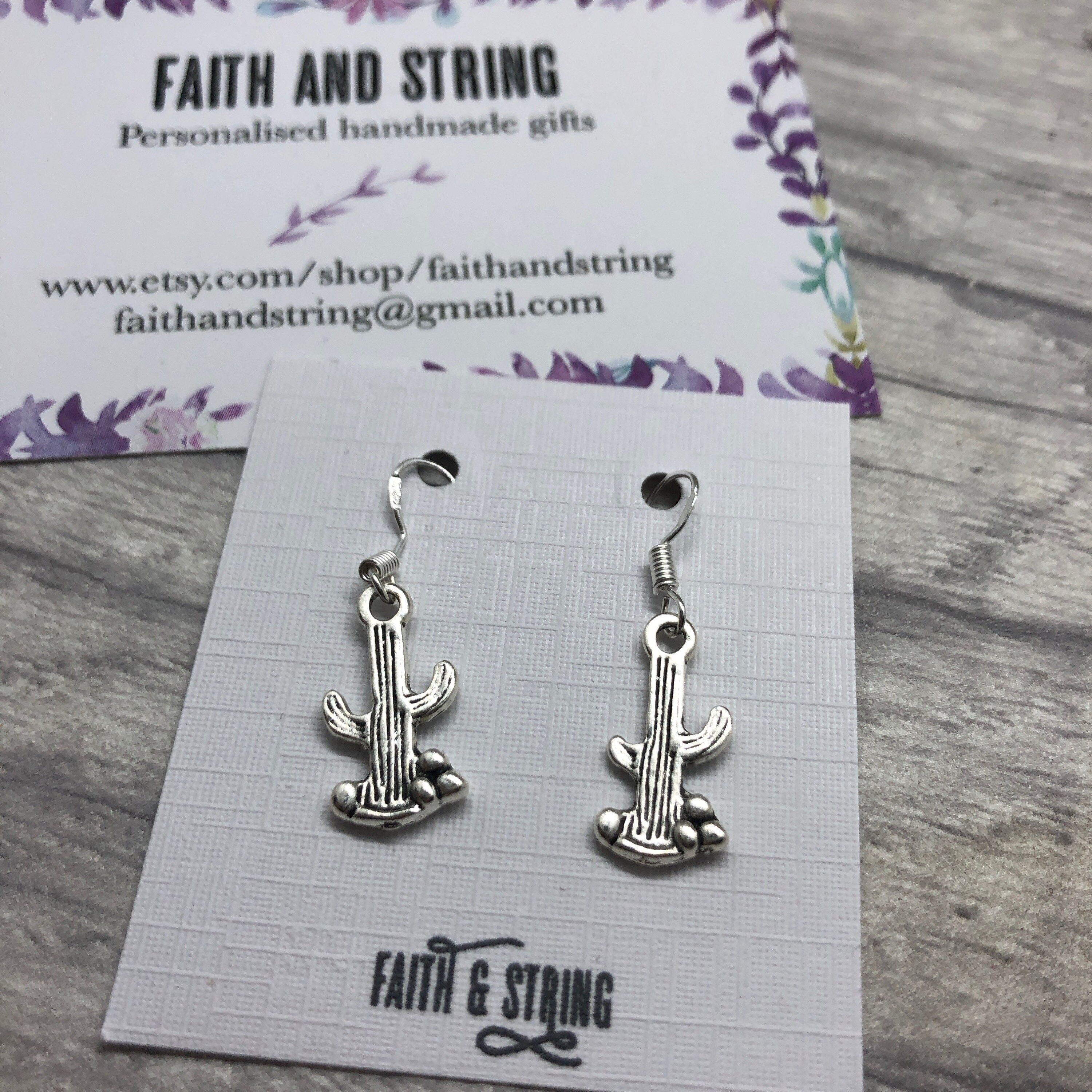 Cactus Earrings, Charm Earrings, Silver Earrings, Cactus Charm, Silver Jewellery, Cactus jewellery, gift for her