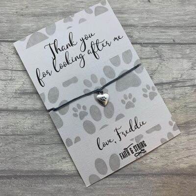 Pet sitter wish bracelet, paw string bracelet, personalised from the dog, personalised pet dog sitter card, cat sitter card, pet card