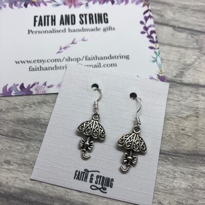 Umbrella Earrings, Charm Earrings, Silver Earrings, Umbrella Charm, Silver Jewellery