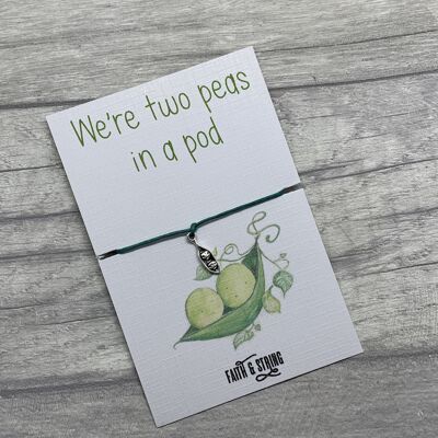 Two peas in a pod card, peas in a pod bracelet, gift for twin, gift for twin sister, gift for sister, gift for best friend