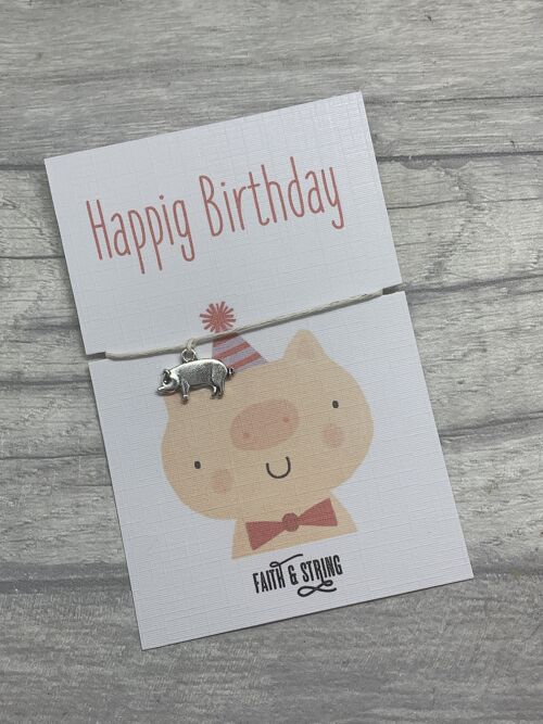 Novelty Birthday Card, Pig Birthday Wish Bracelet, Funny Birthday card, funny birthday gift, novelty birthday card, birthday for niece